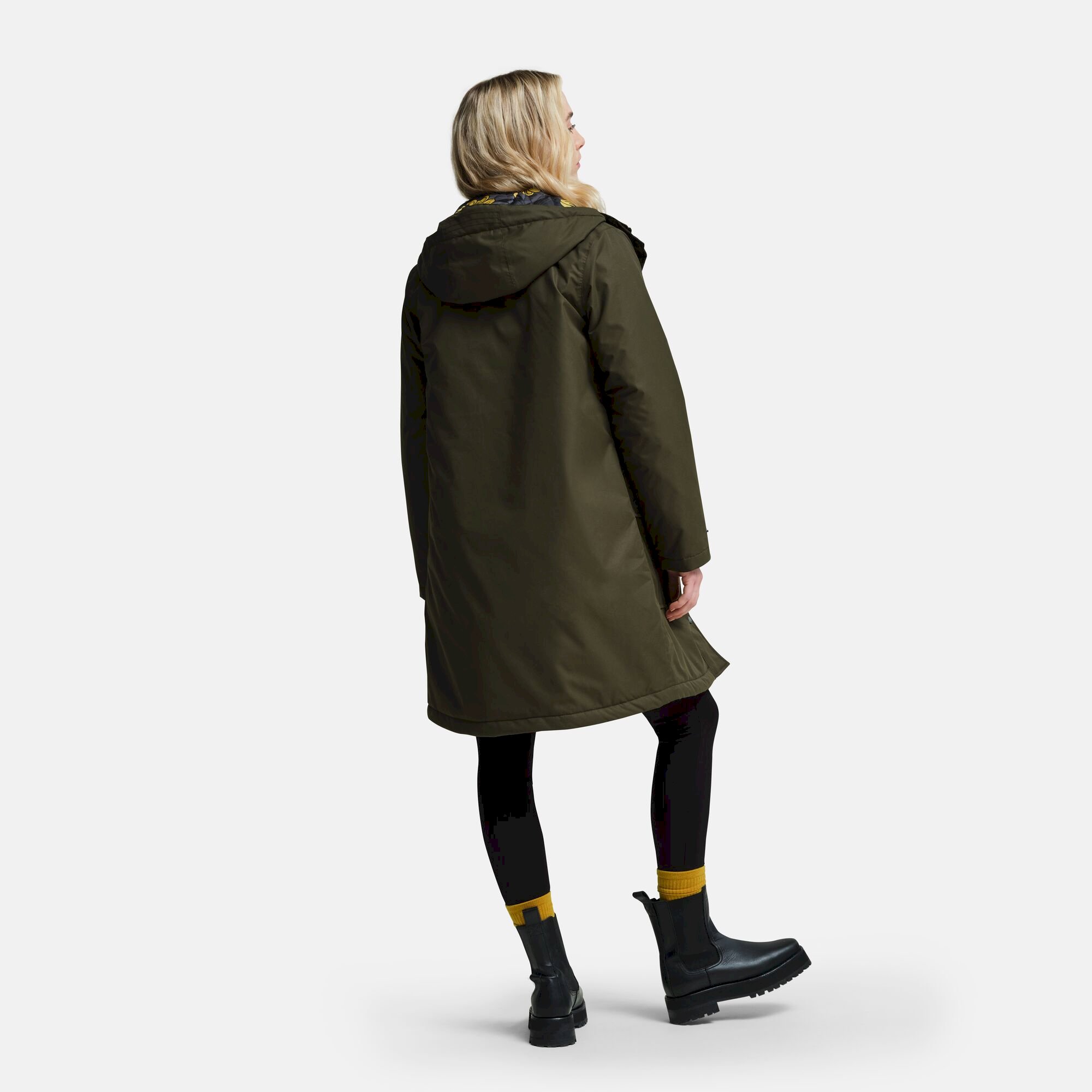 Orla Kiely Waterproof Longline Parka | Winter Heligan Yellow/Khaki