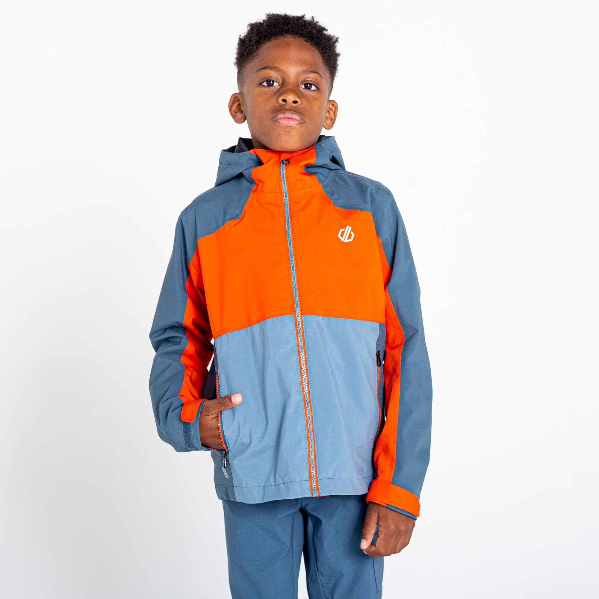 Dare 2b - Kids' In The Lead III Recycled Waterproof Jacket | Burnt Salmon Bluestone