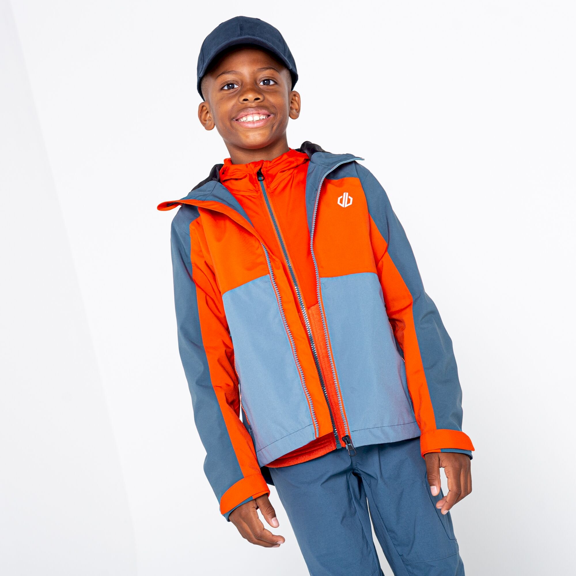Dare 2b - Kids' In The Lead III Recycled Waterproof Jacket | Burnt Salmon Bluestone
