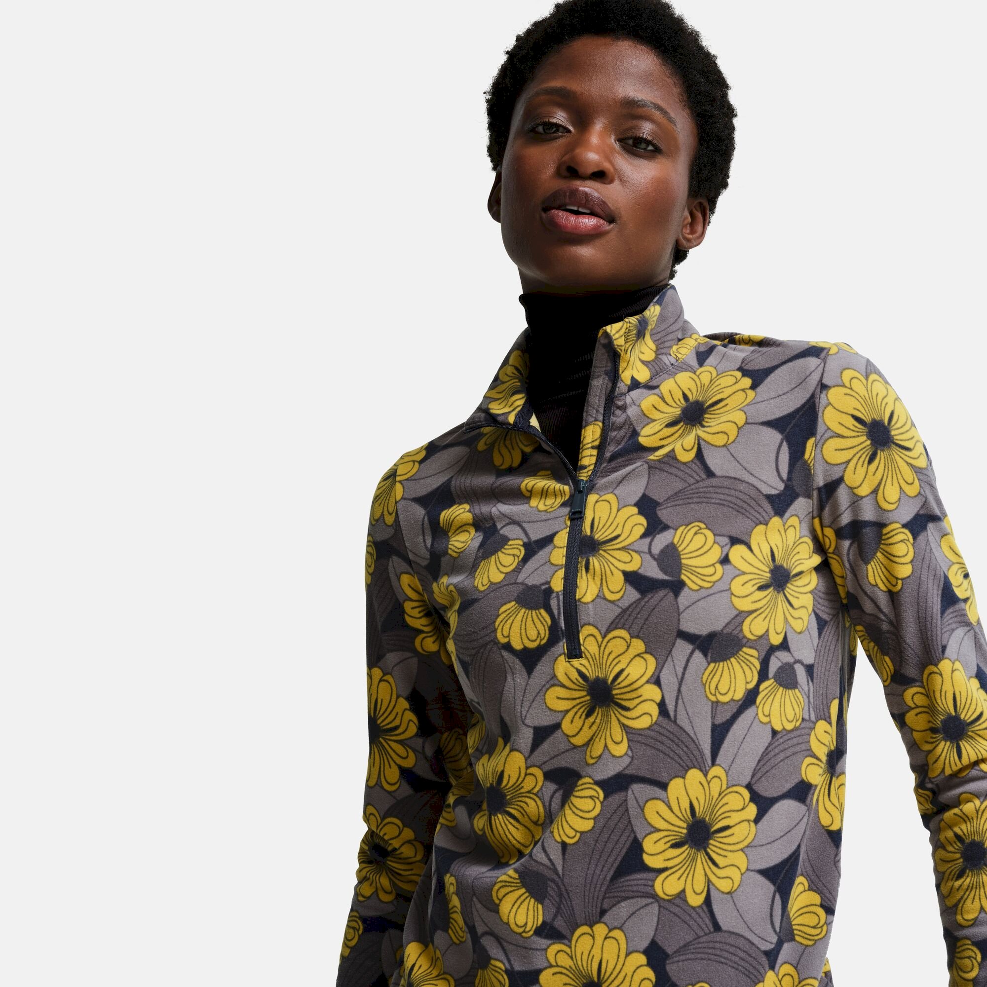 Orla Kiely Zip Neck Fleece | Winter Heligan Yellow