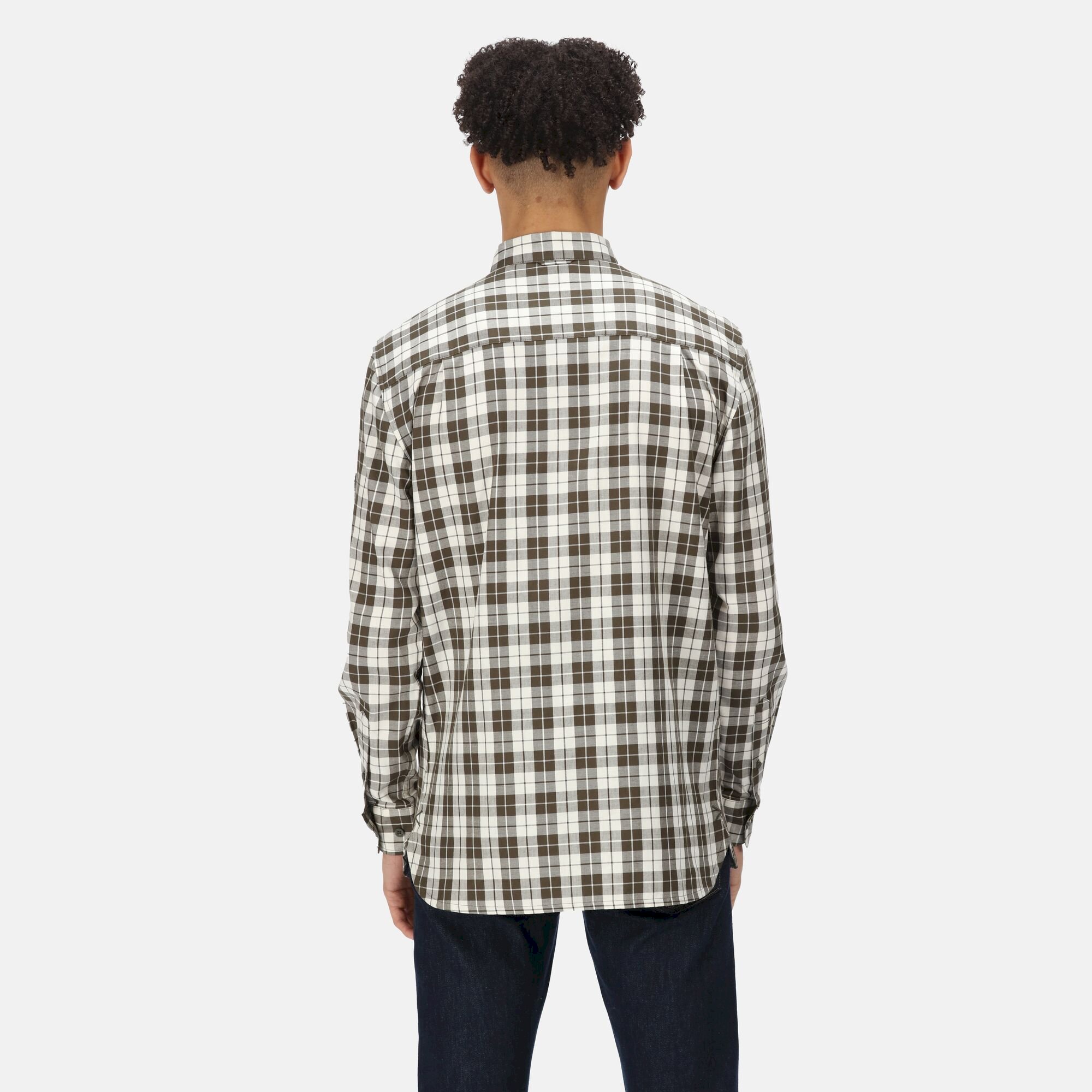 Men's Lance Long Sleeved Checked Shirt | Dark Khaki Check