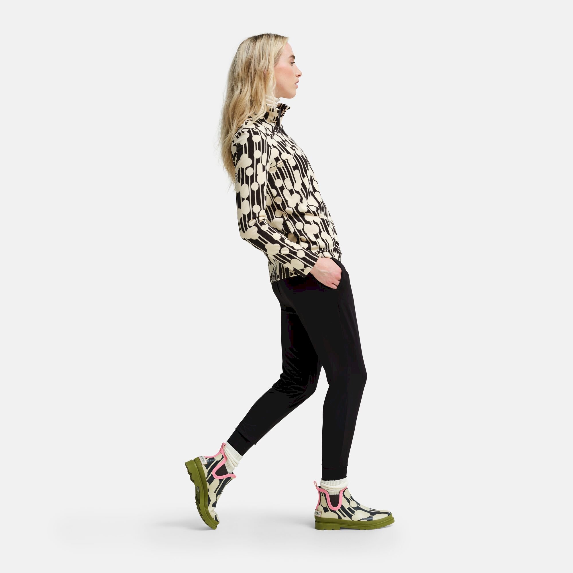 Orla Kiely Zip Neck Fleece | Reflected Trees Black