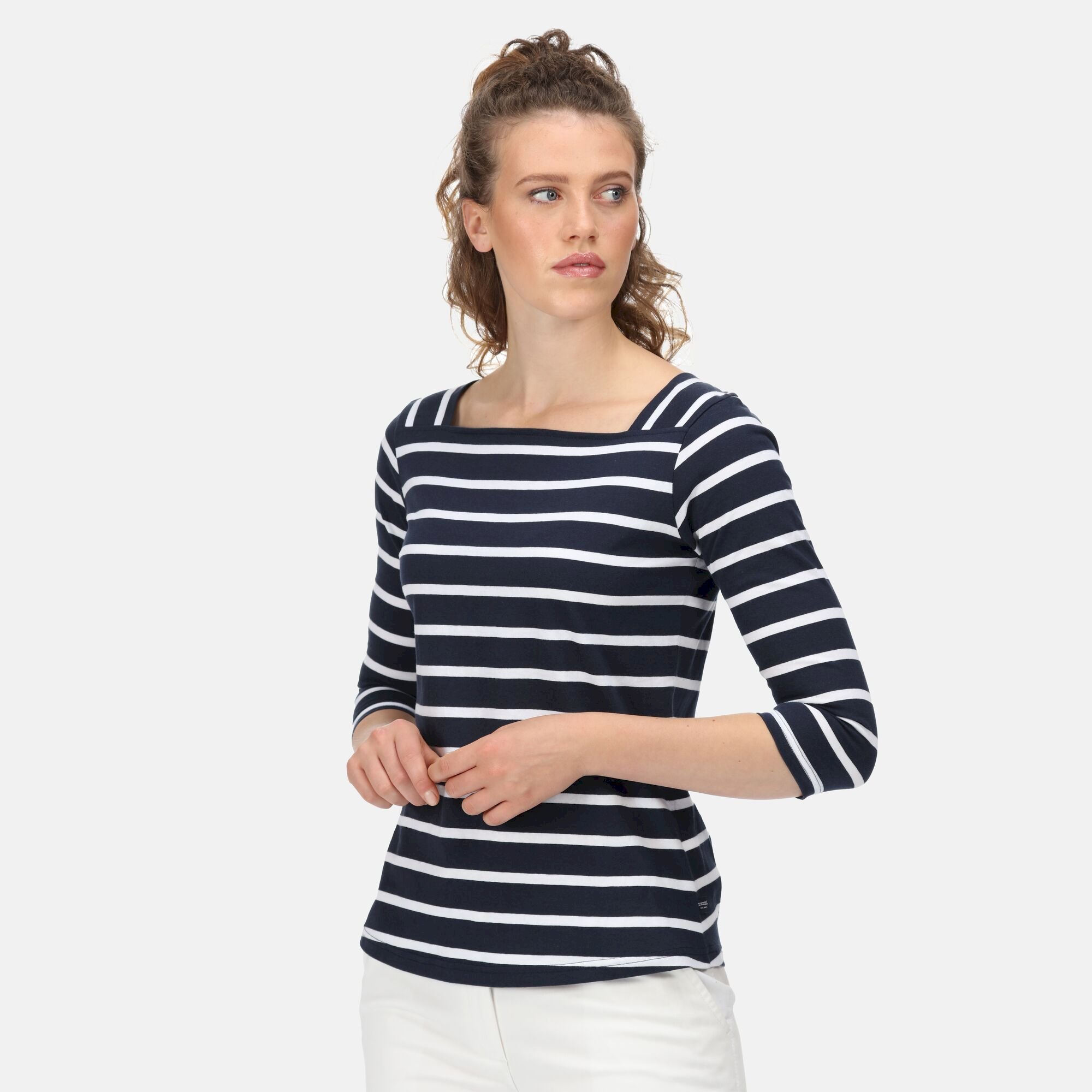 Women's Polexia Square Neck Top | Navy White Stripe