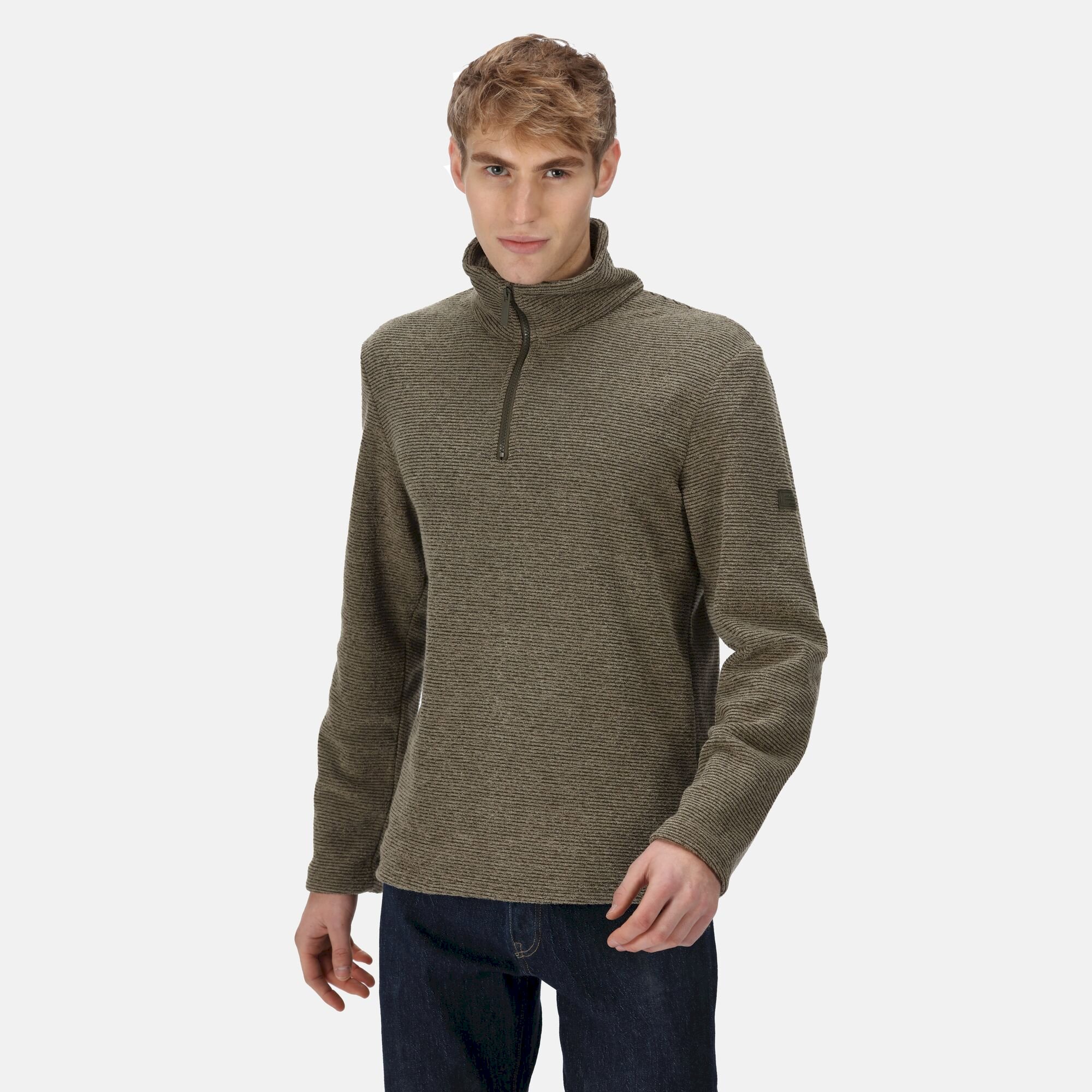 Men's Edley Half Zip Fleece | Dark Khaki Linear