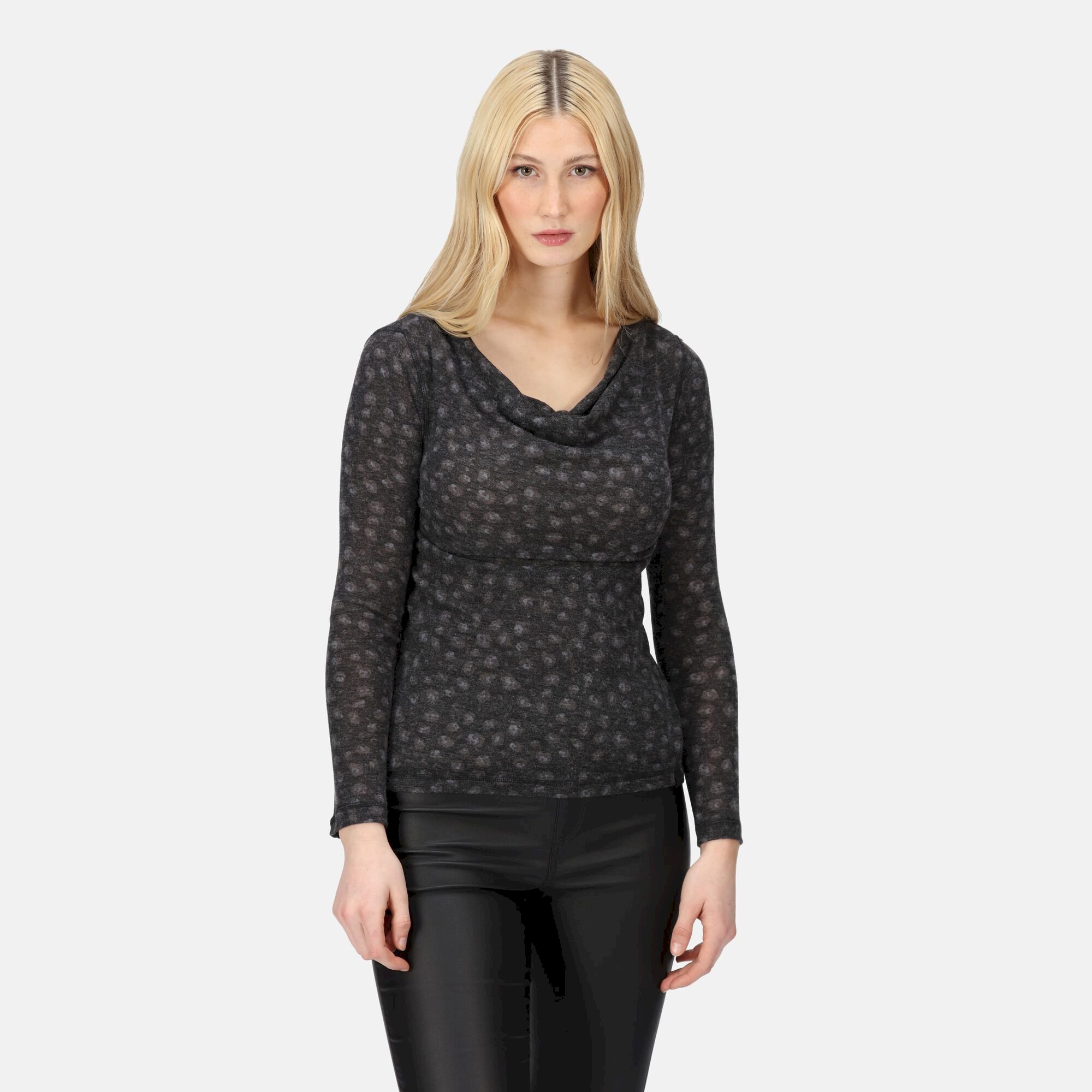 Women's Frayda Cowl Neck Top | Black Storm Grey Animal