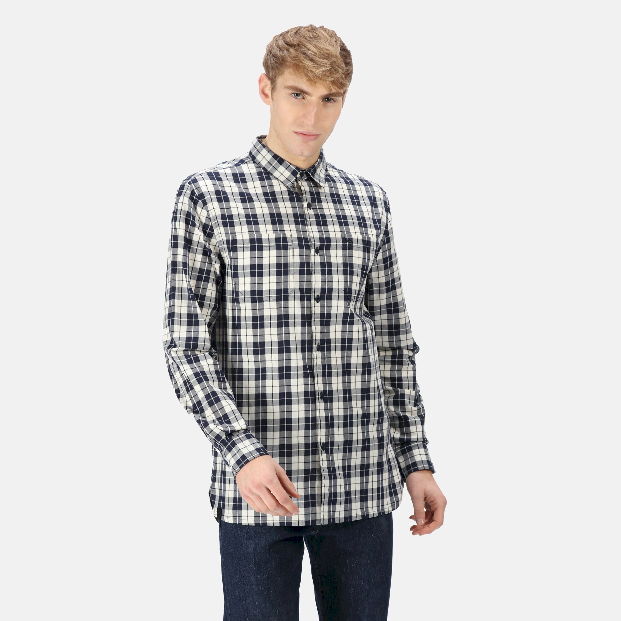 Men's Lance Long Sleeved Checked Shirt | Navy Check