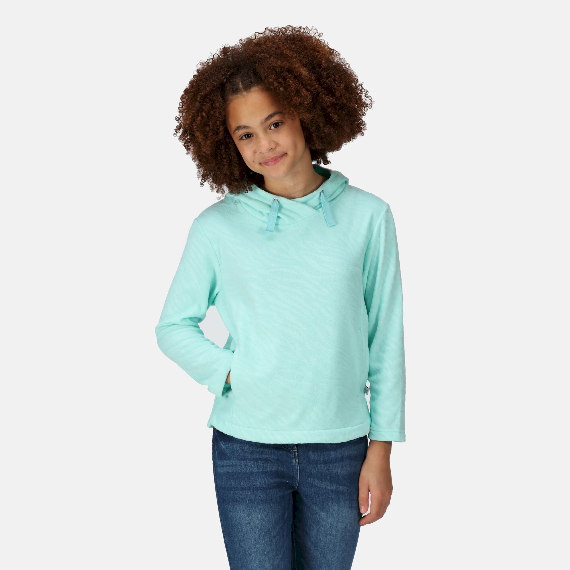 Kids' Kalina Hooded Fleece | Aruba Blue Embossed Zebra