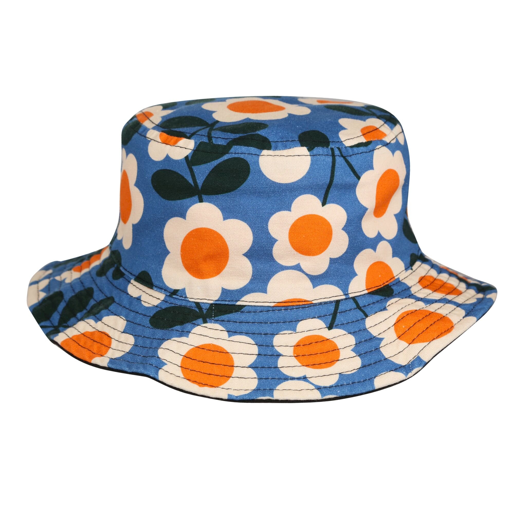 Orla Kiely Reversible Floral to Block Colour Bucket Hat | Water Floral