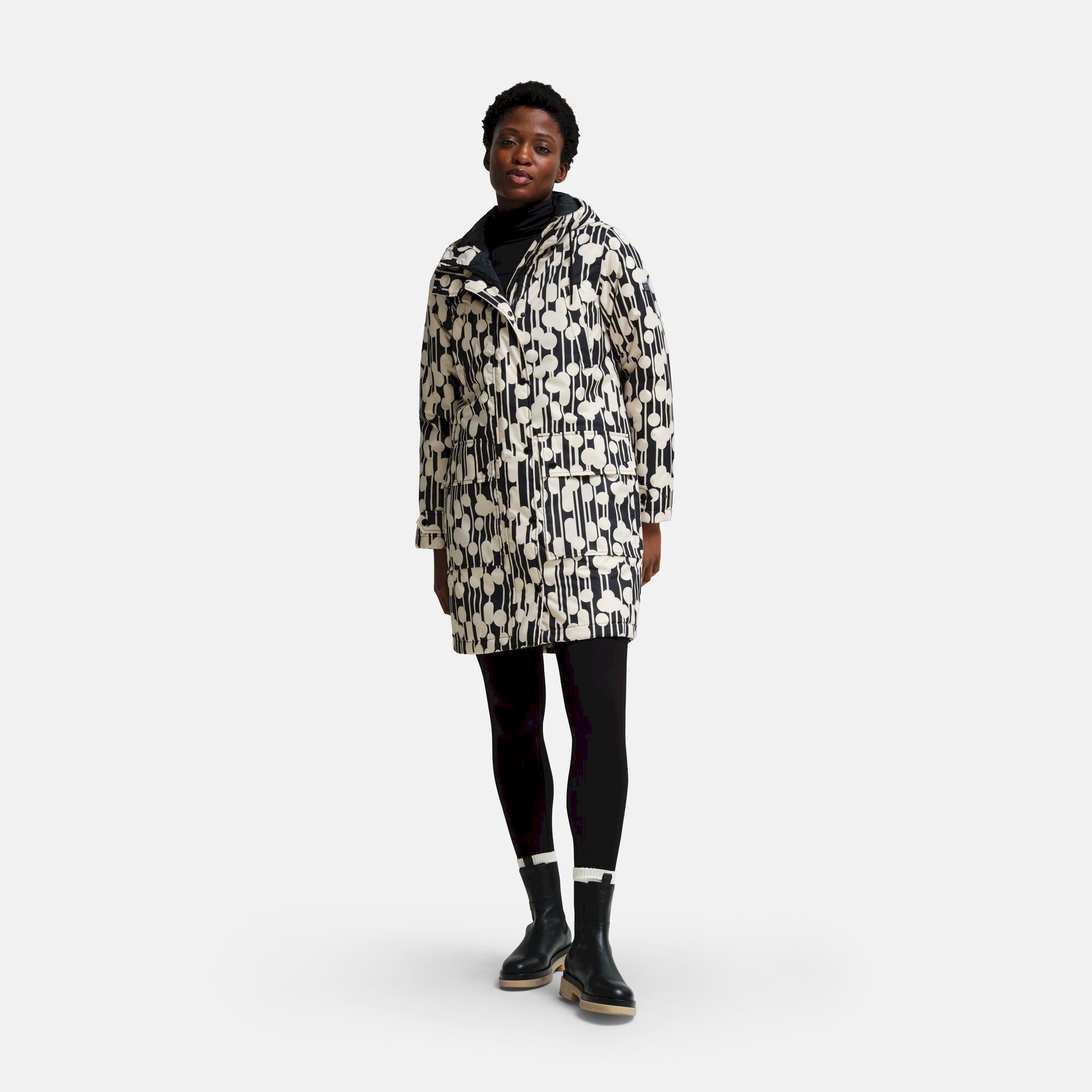 Orla Kiely Waterproof Longline Parka | Reflected Trees Black