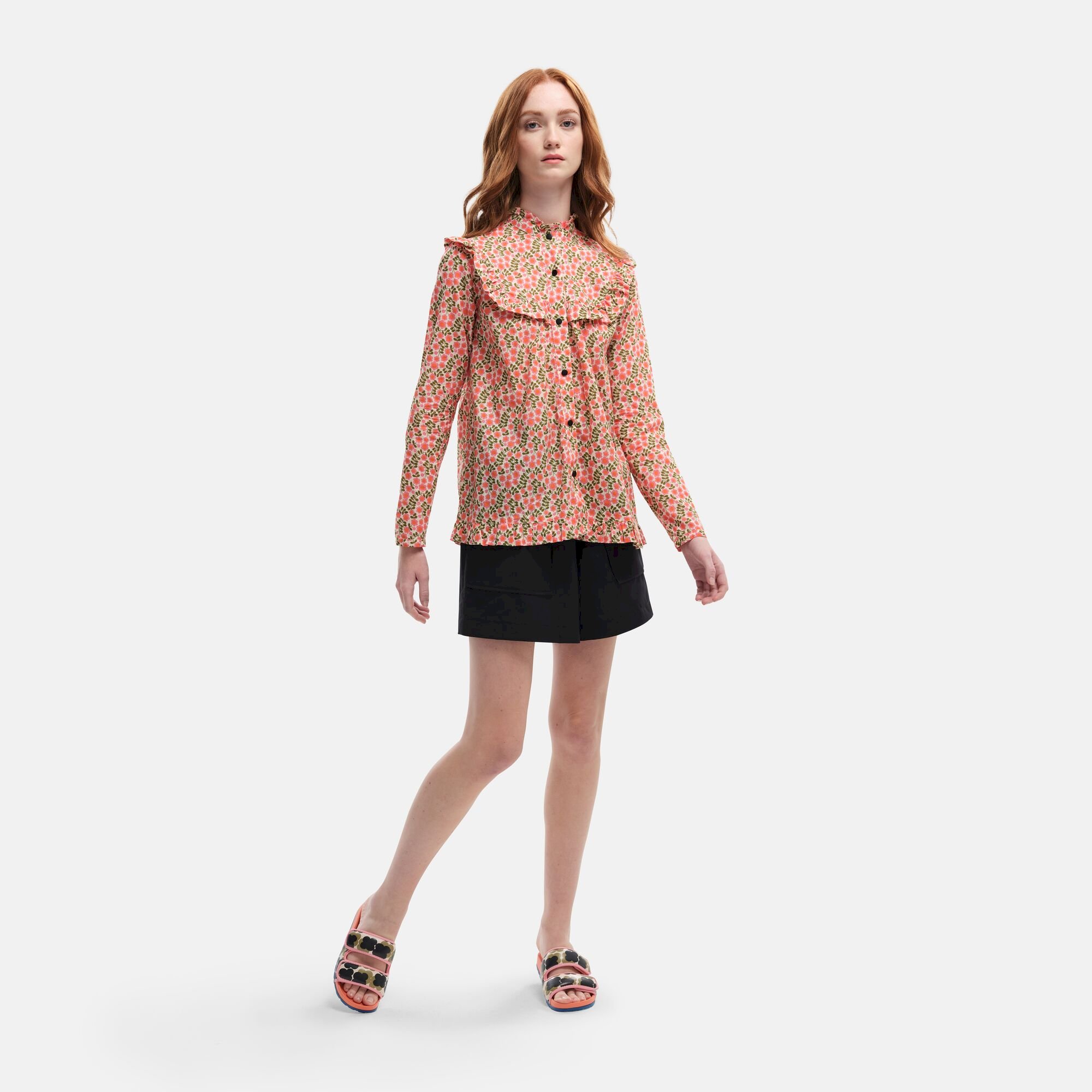 Orla Kiely High Neck Ruffle Detail Blouse | Rosy Floral