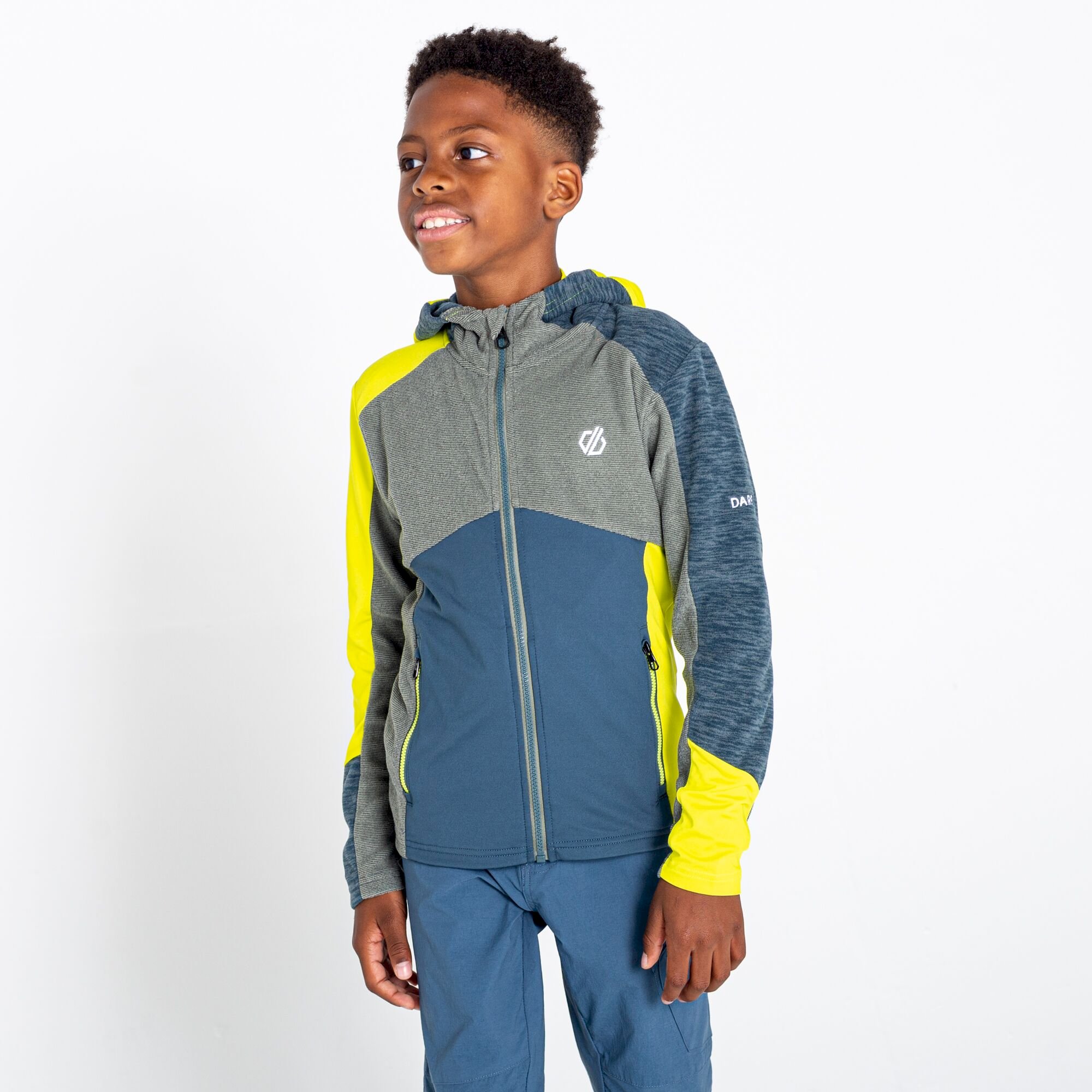 Dare 2b - Kids' Hero Recycled Core Stretch Midlayer | Neon Spring Orion Grey