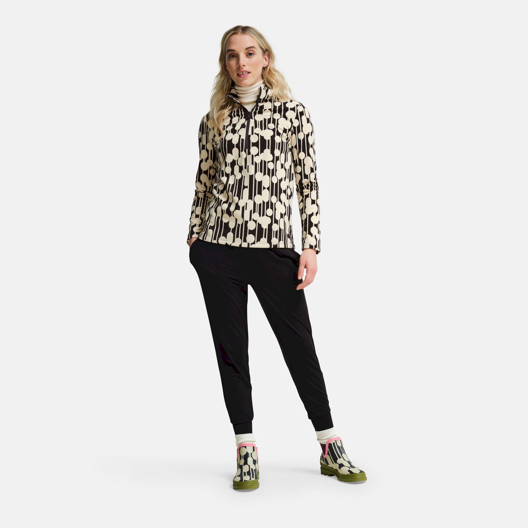 Orla Kiely Zip Neck Fleece | Reflected Trees Black