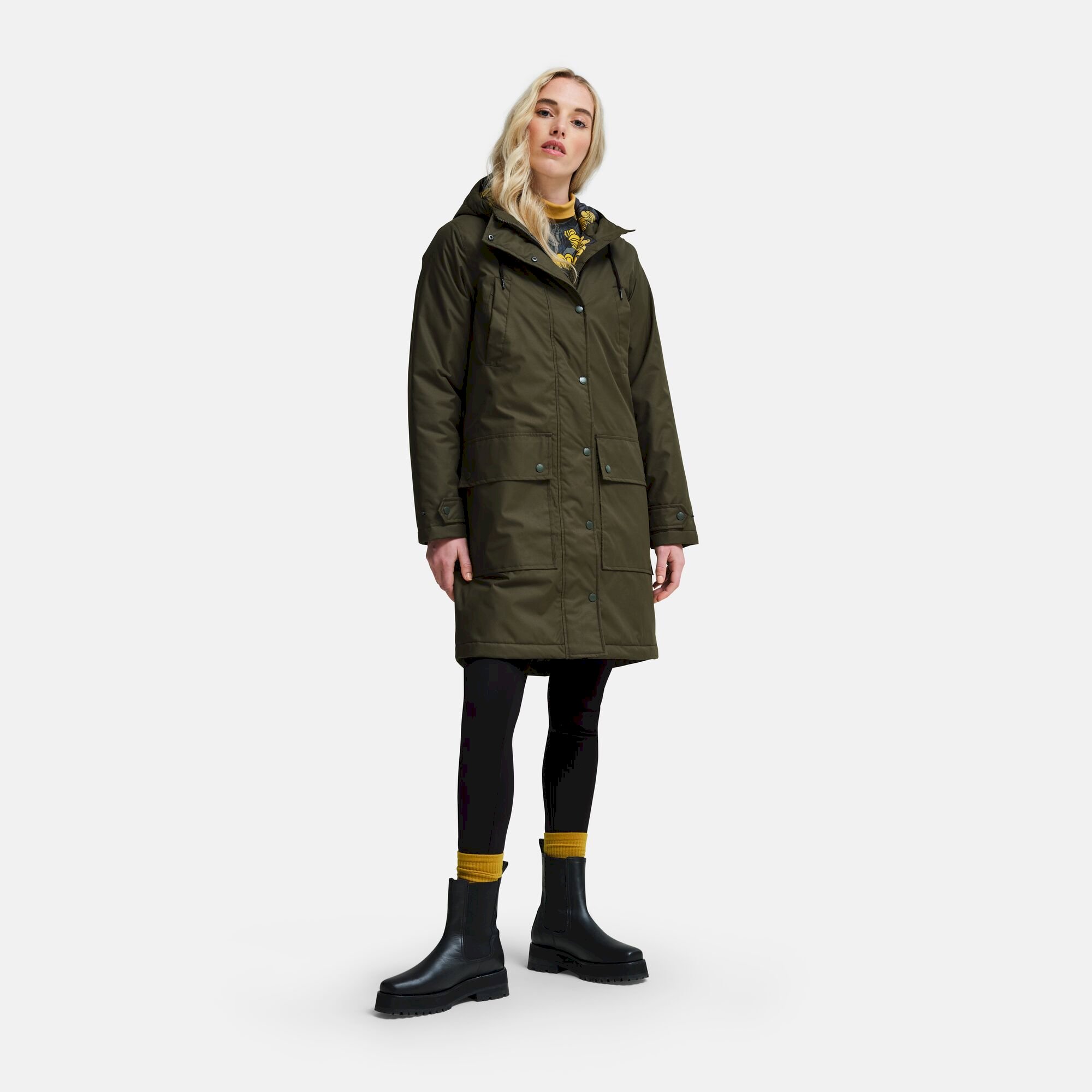 Orla Kiely Waterproof Longline Parka | Winter Heligan Yellow/Khaki