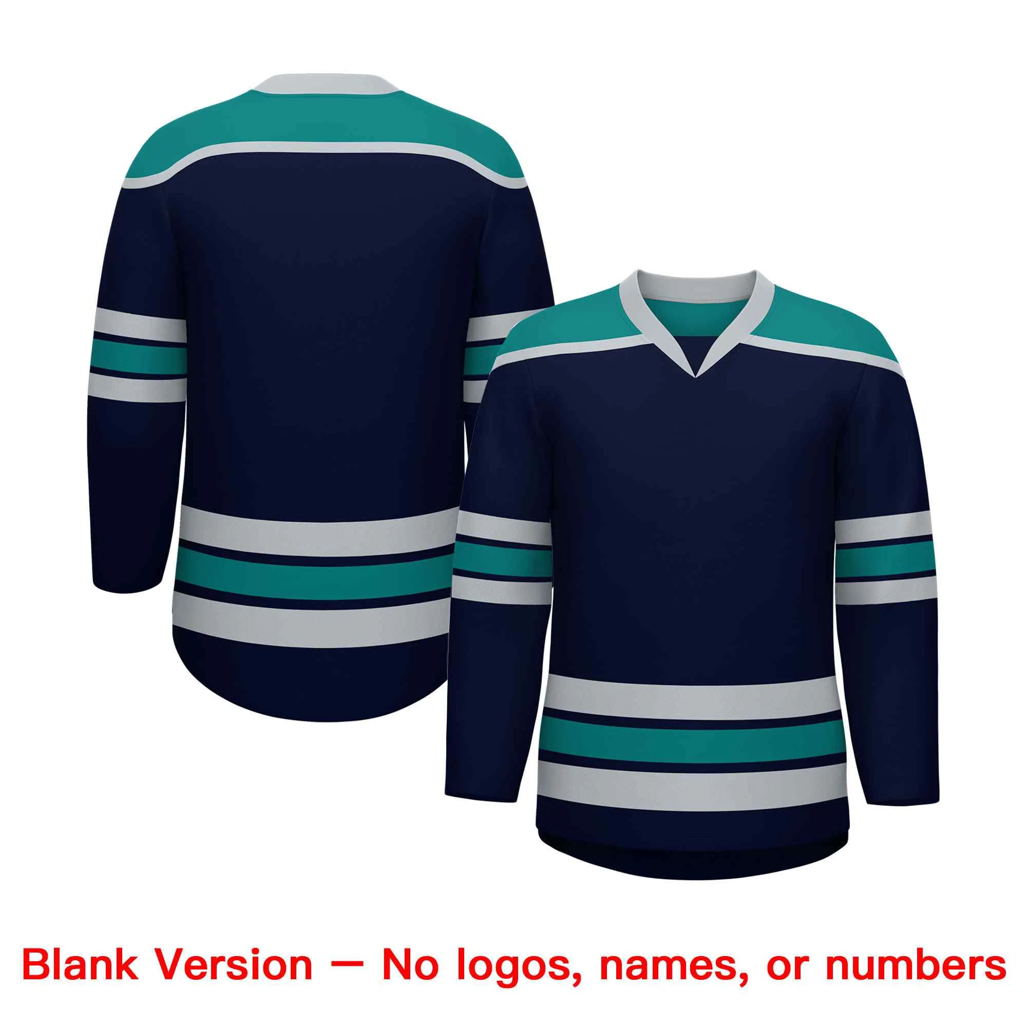 Custom Navy Teal Ice Cream Helmet Pattern Personalized V-Neck Hockey Jersey