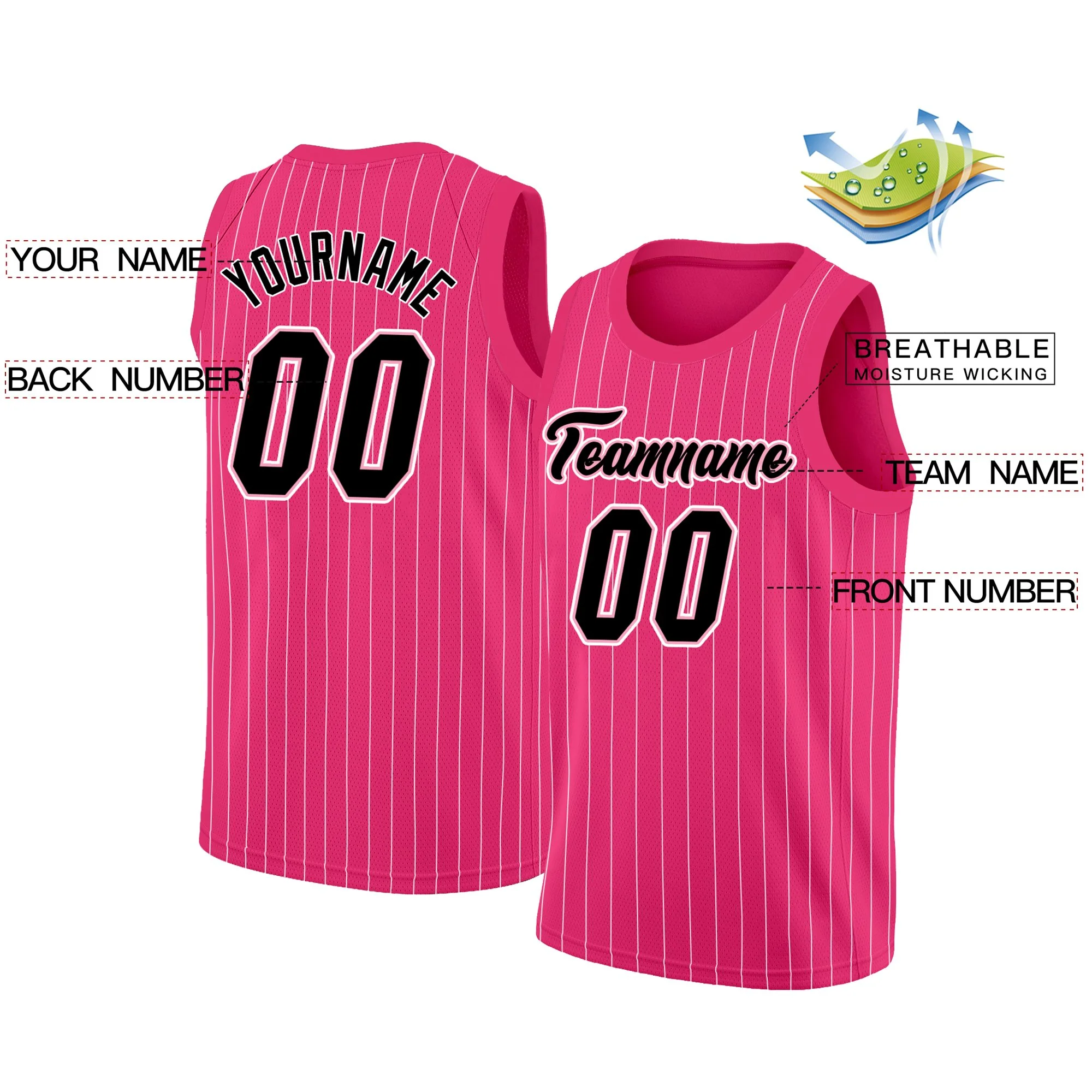 Custom Pink Black Pink Stripe Fashion Tops Men Casual Basketball Jersey