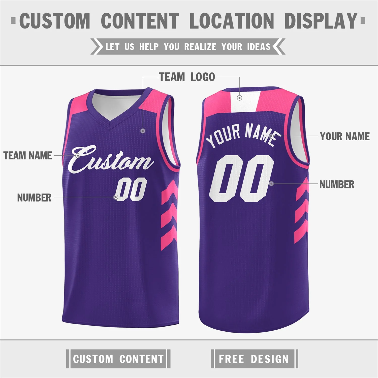 Custom Purple White-Pink Classic Tops Breathable Basketball Jersey