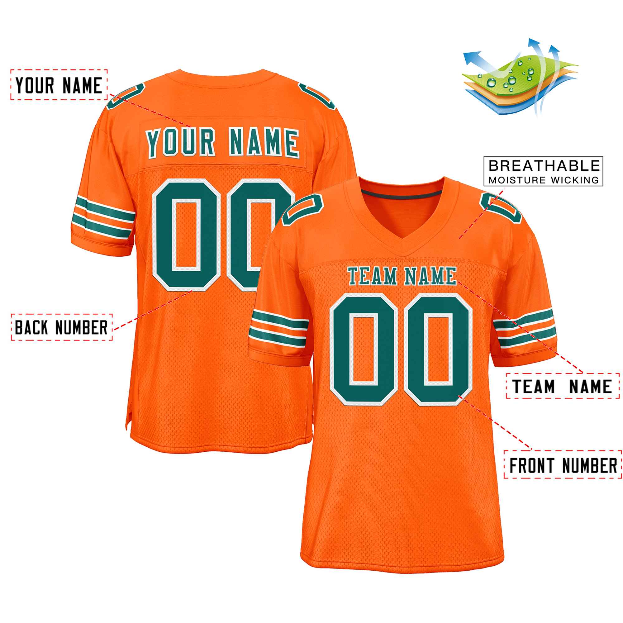 Custom Orange Aqua-White Classic Style Authentic Football Jersey