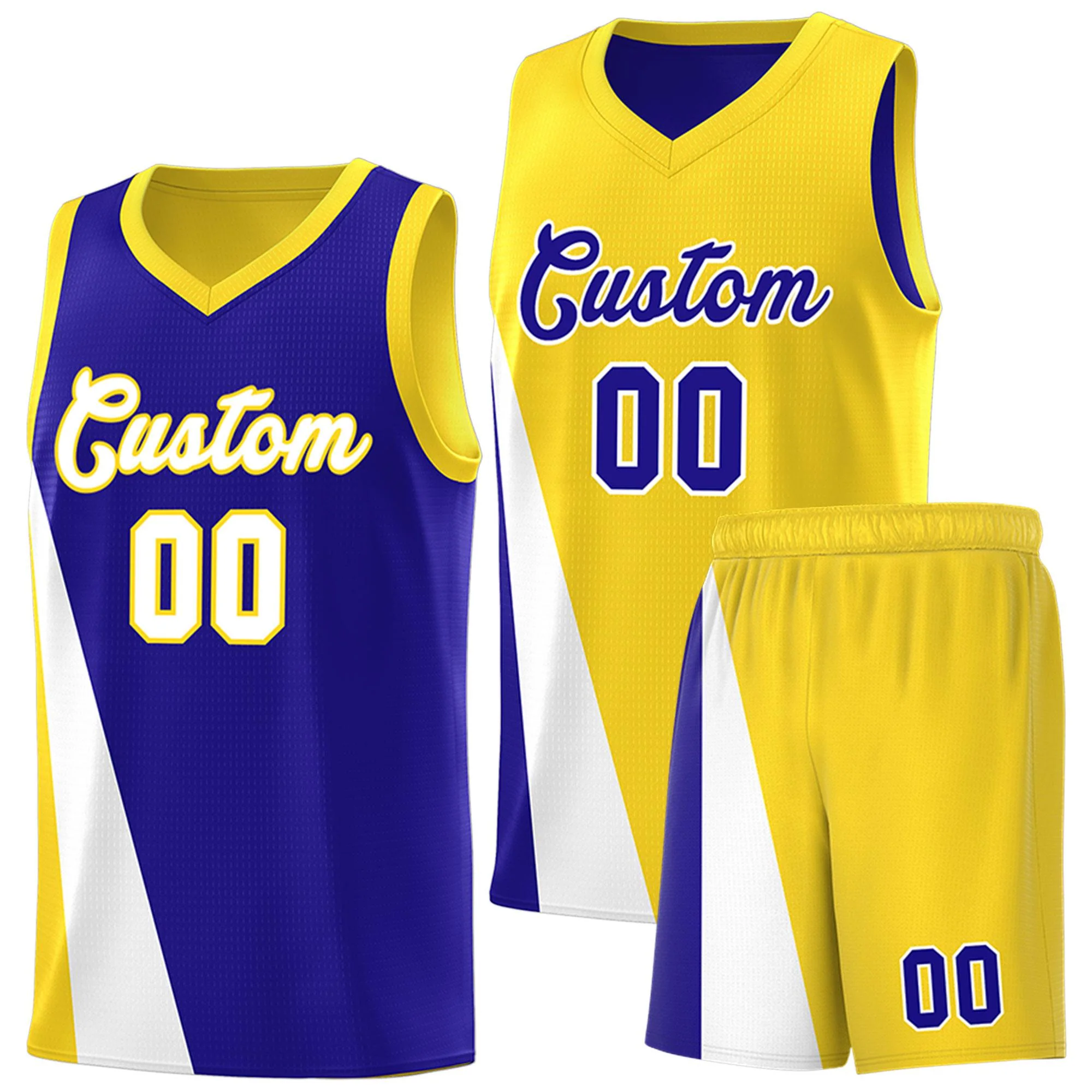 Custom Royal Gold Slanting Two Lines Color Block Sports Uniform Basketball Jersey