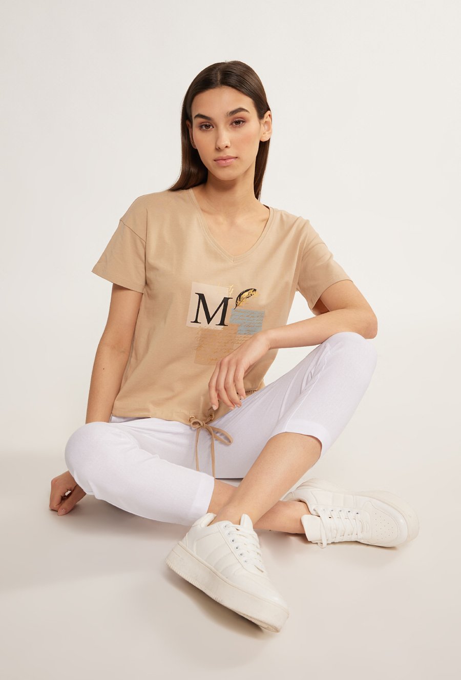 Bawełniany t-shirt z ozdobnym panelem