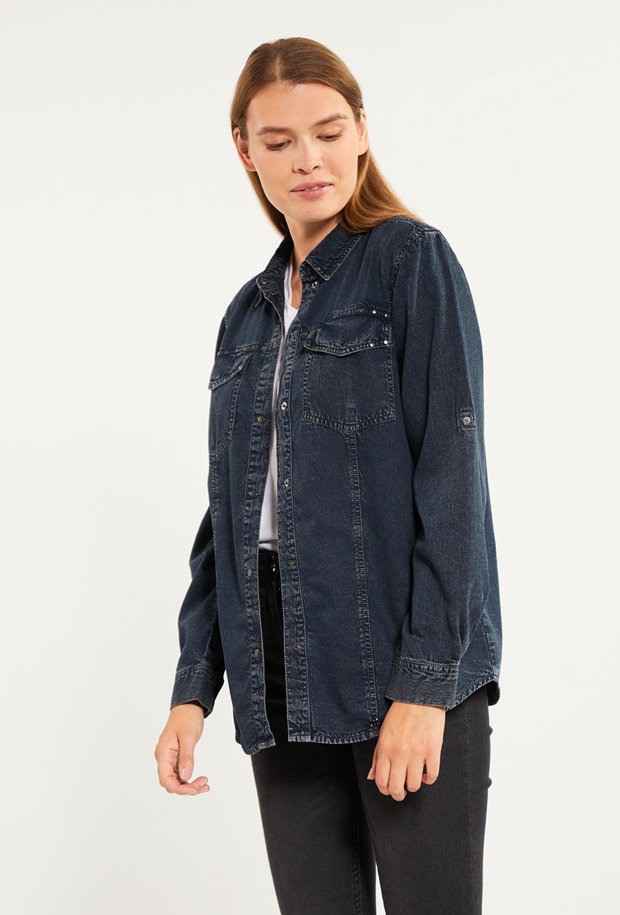 Jeansowa koszula z efektem sprania