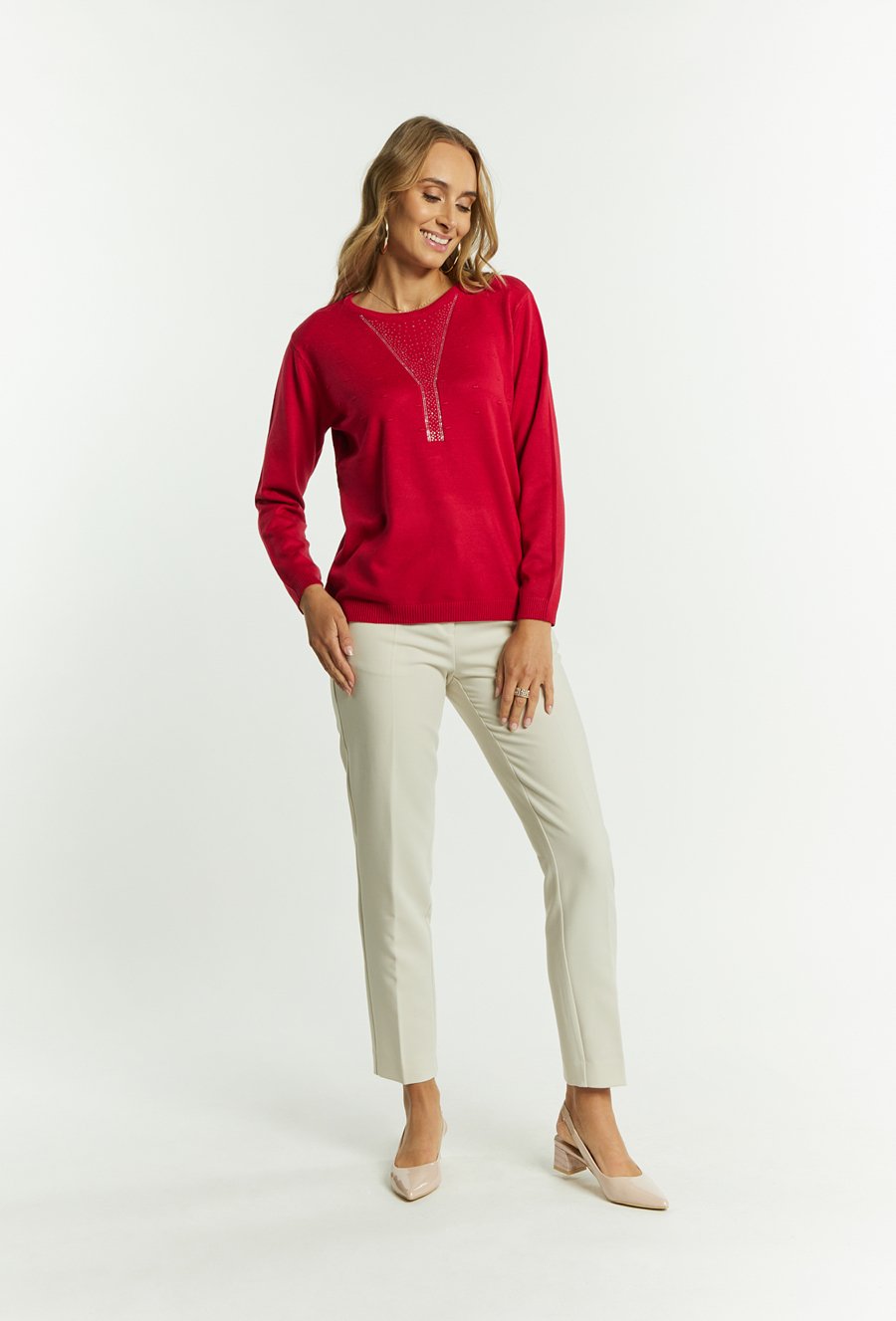 Wiskozowy sweter z dżetami