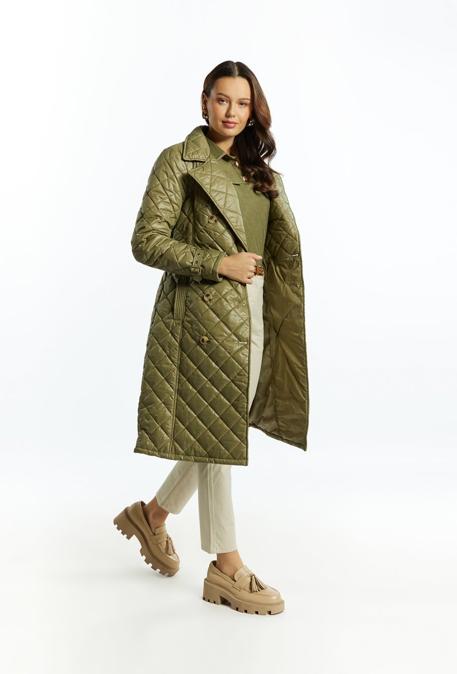 Pikowany płaszcz damski