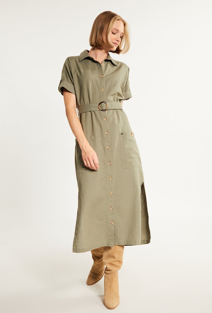 Koszulowa sukienka z wiązaniem