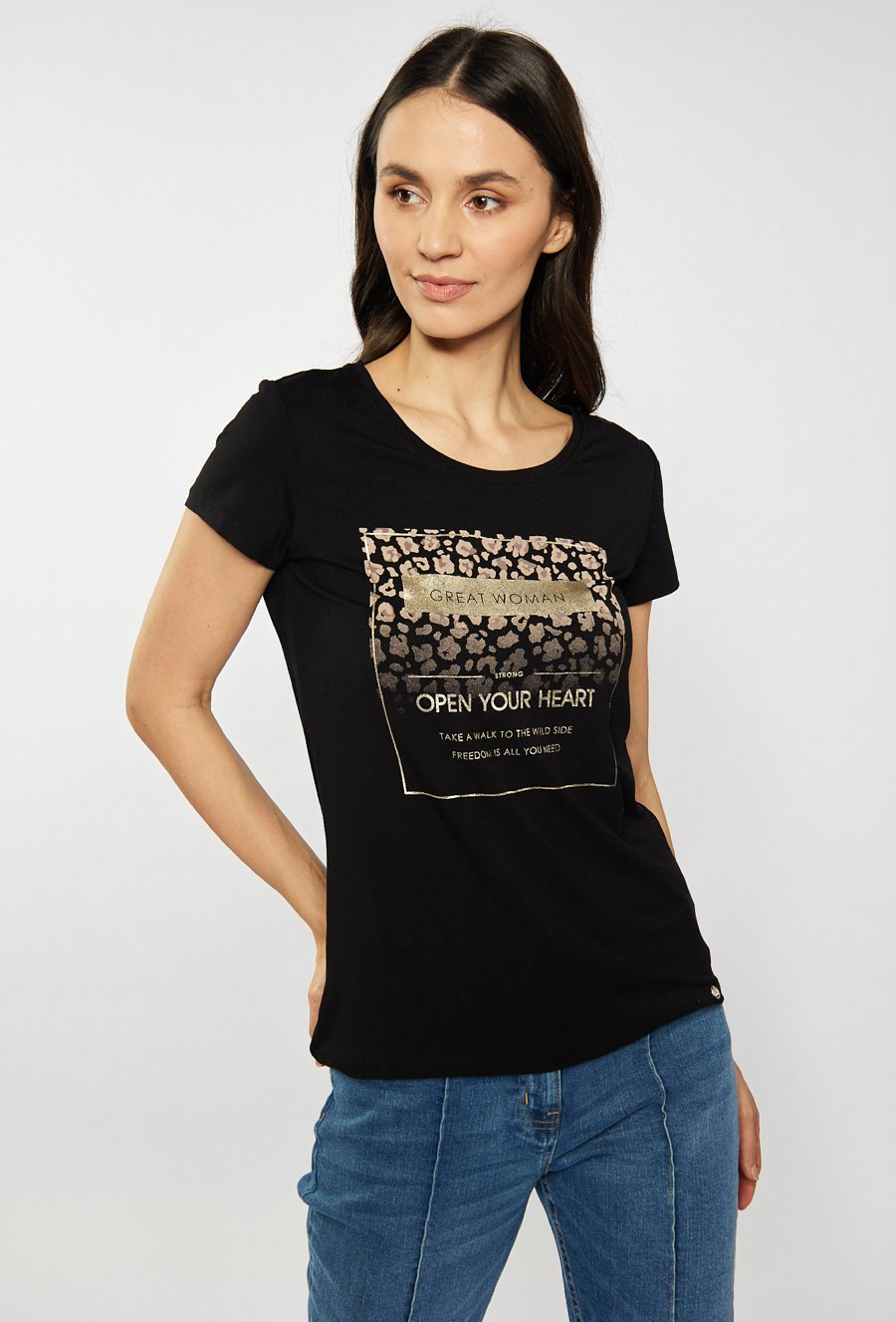 T-shirt damski z ozdobnym panelem