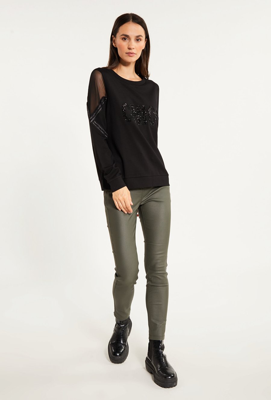 Wiskozowa bluza z ozdobnymi rękawami