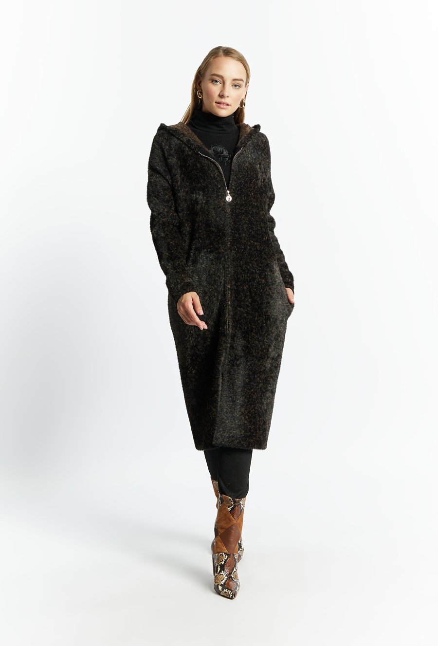 Sweter płaszczowy z kapturem