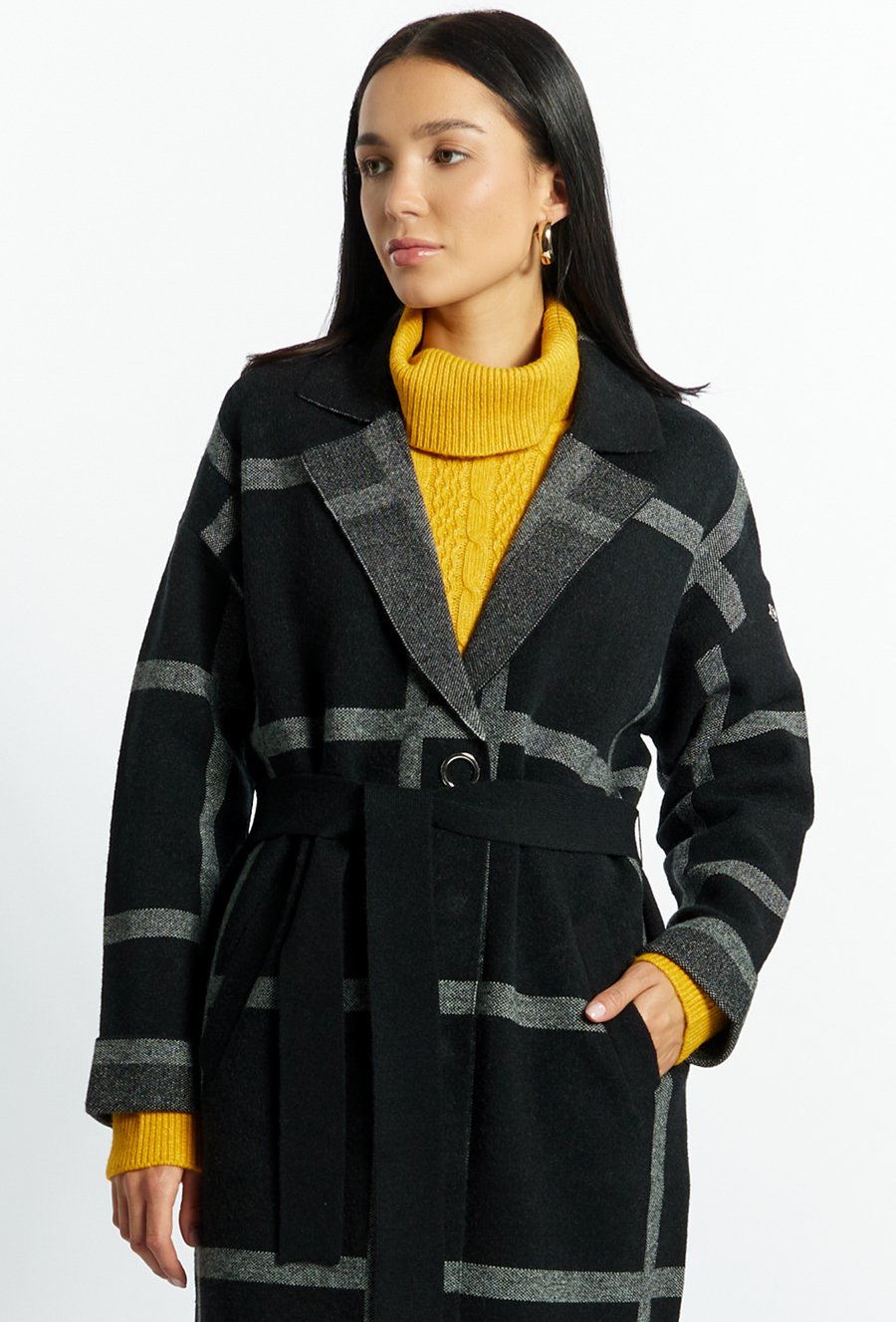 Sweter płaszczowy z wzorem