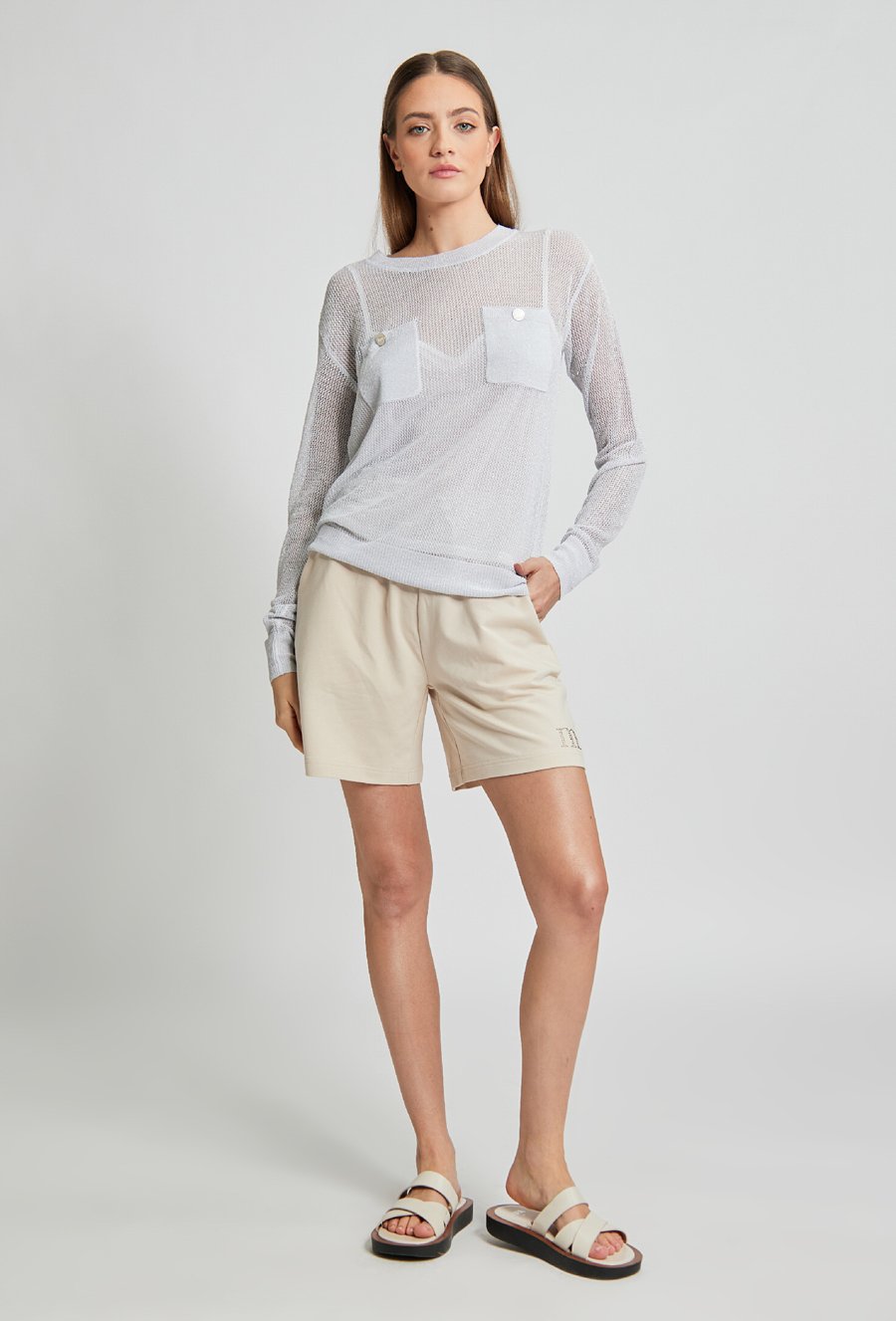 Połyskujący sweter z siateczki