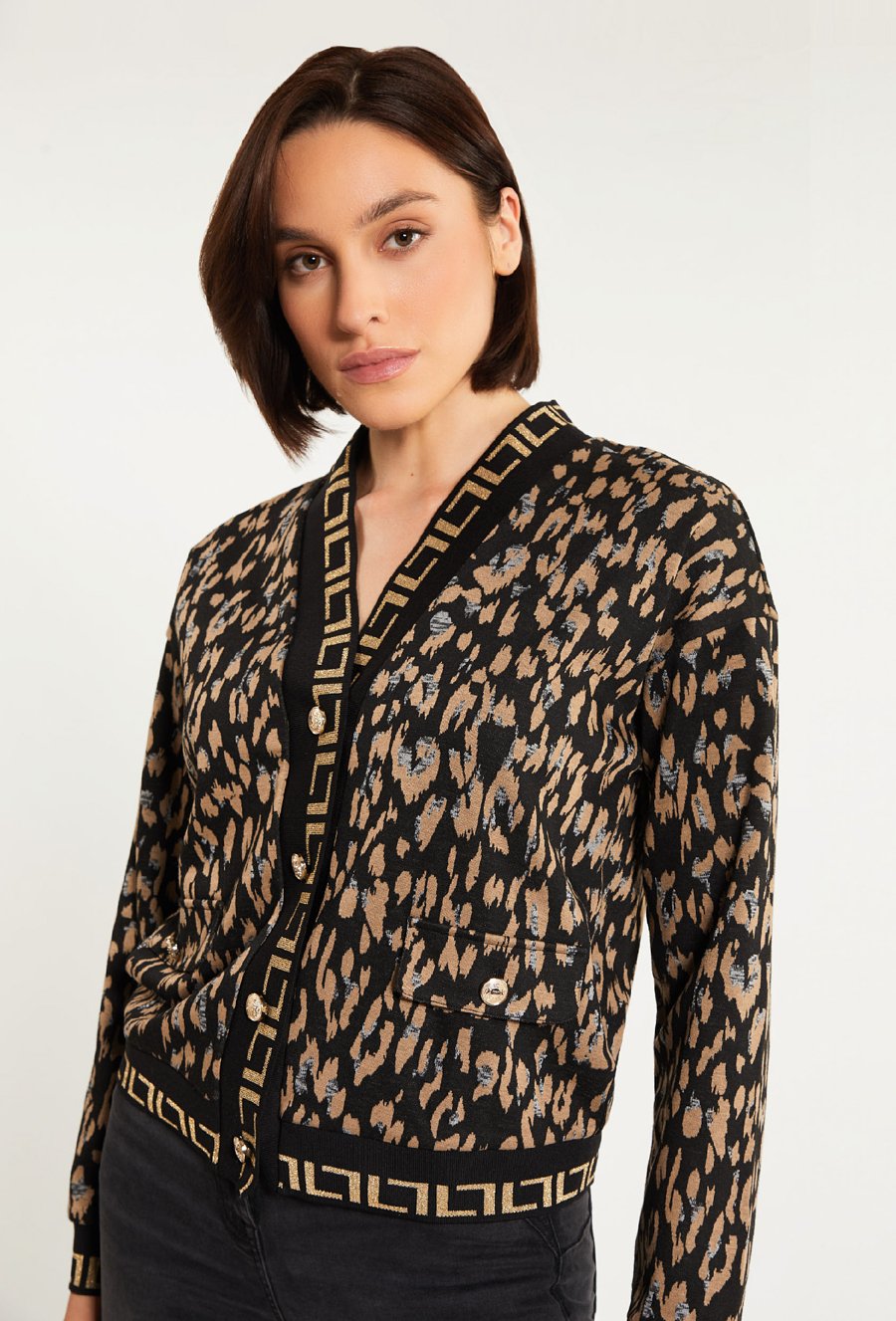 Wzorzysty żakiet z połyskującą nicią