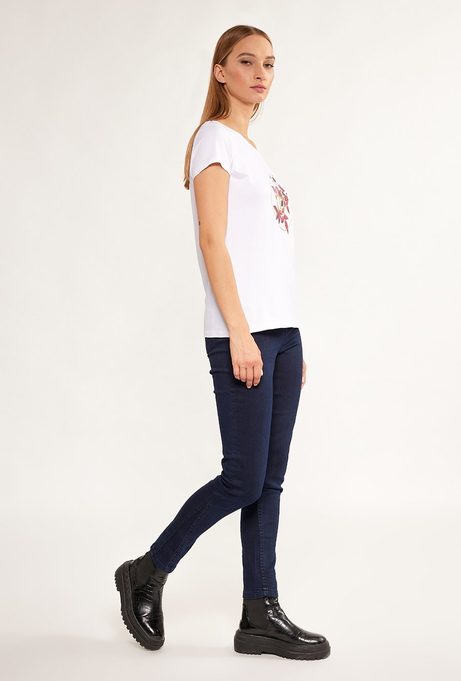 T-shirt damski z ozdobnym panelem