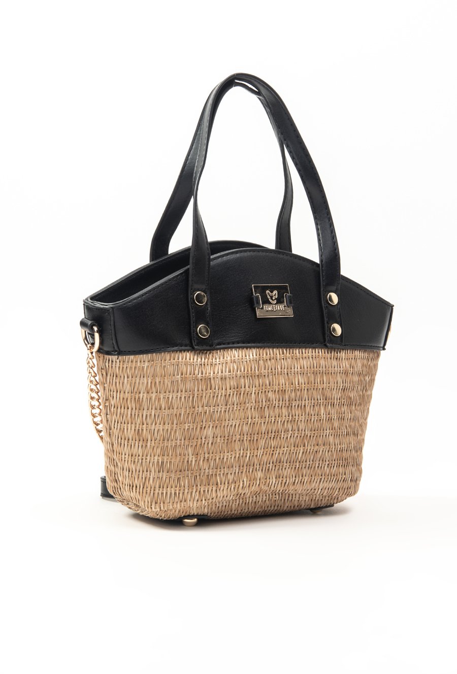 Kuferek damski z plecionym panelem