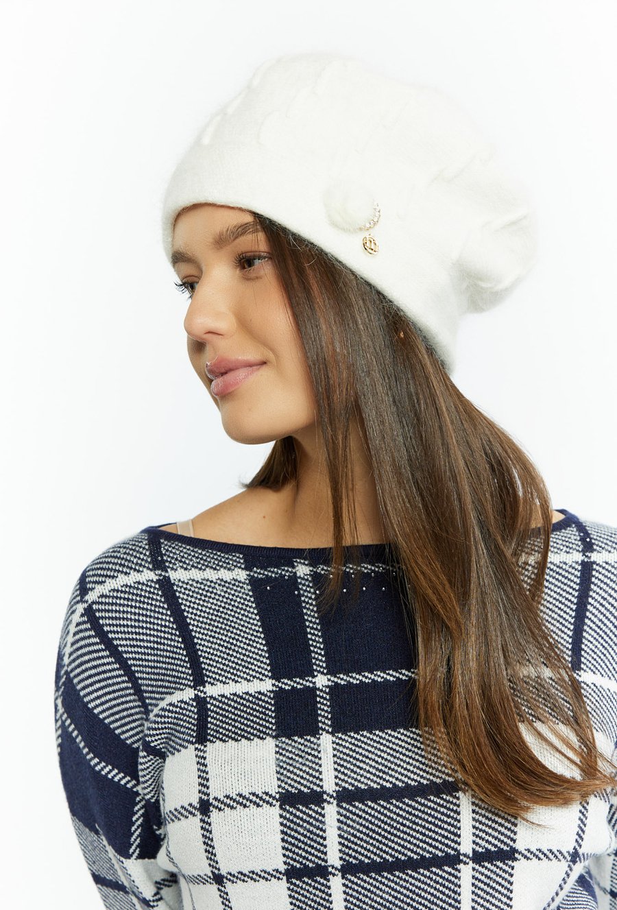 Beret damski z aplikacją