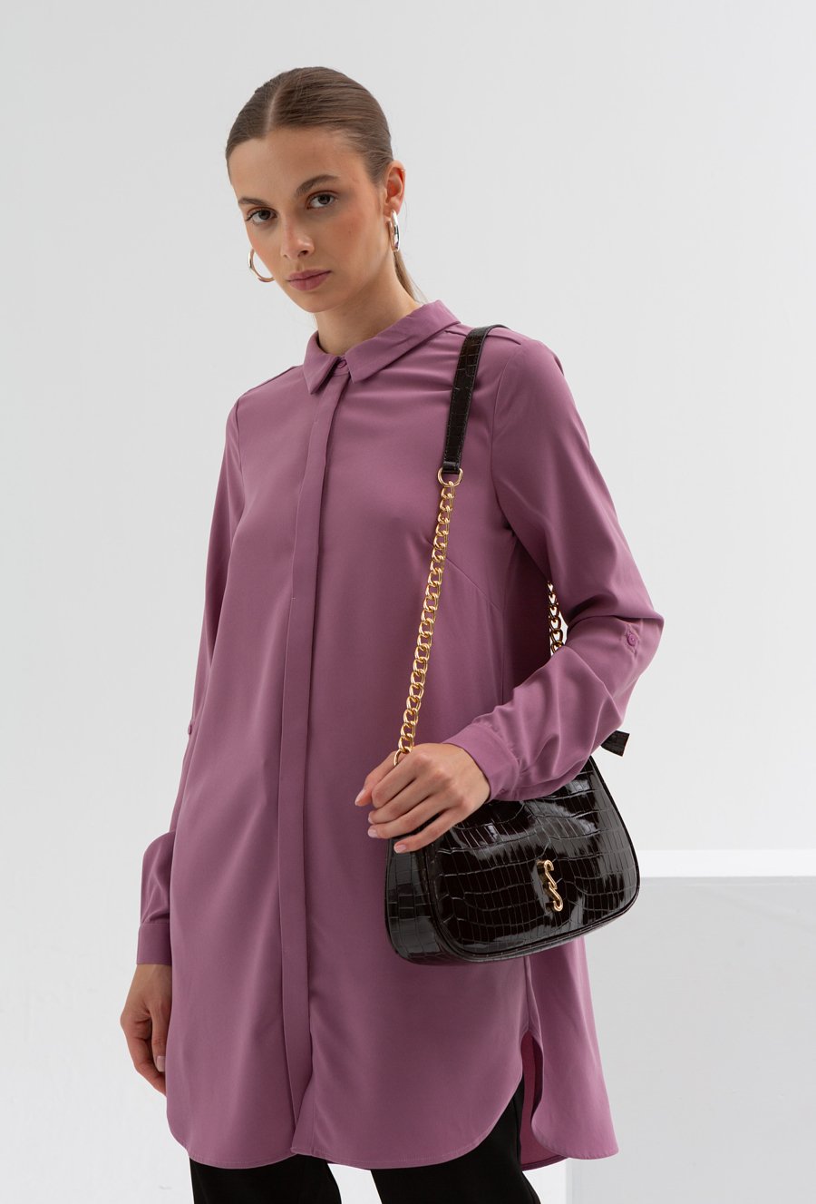 Długa koszula  w kolorze wrzosowym