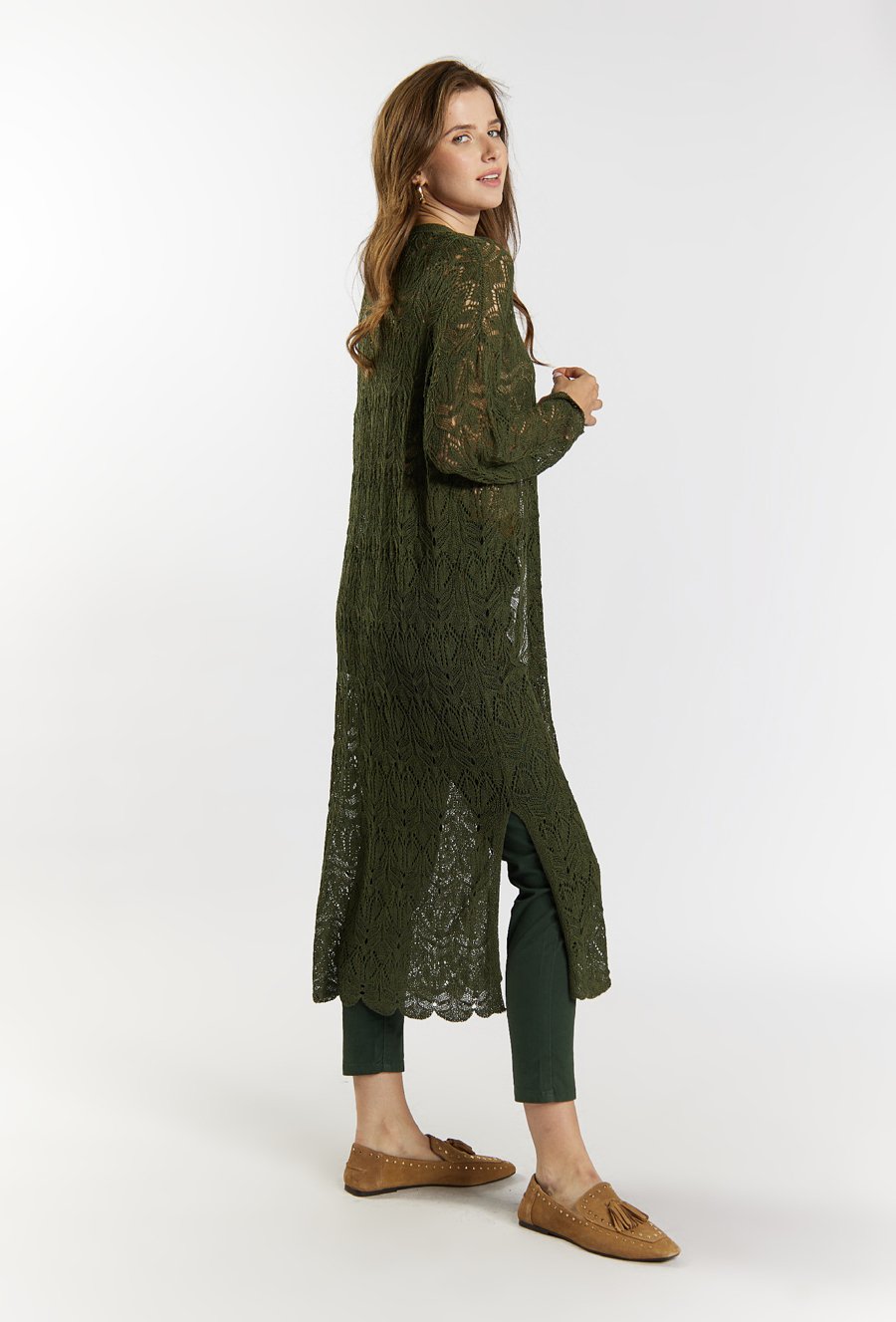 Długi, ażurowy kardigan