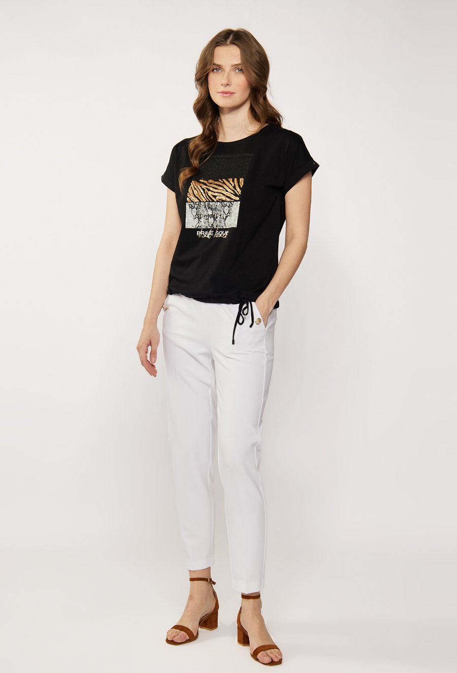 Bawełniany t-shirt z ozdobnym panelem