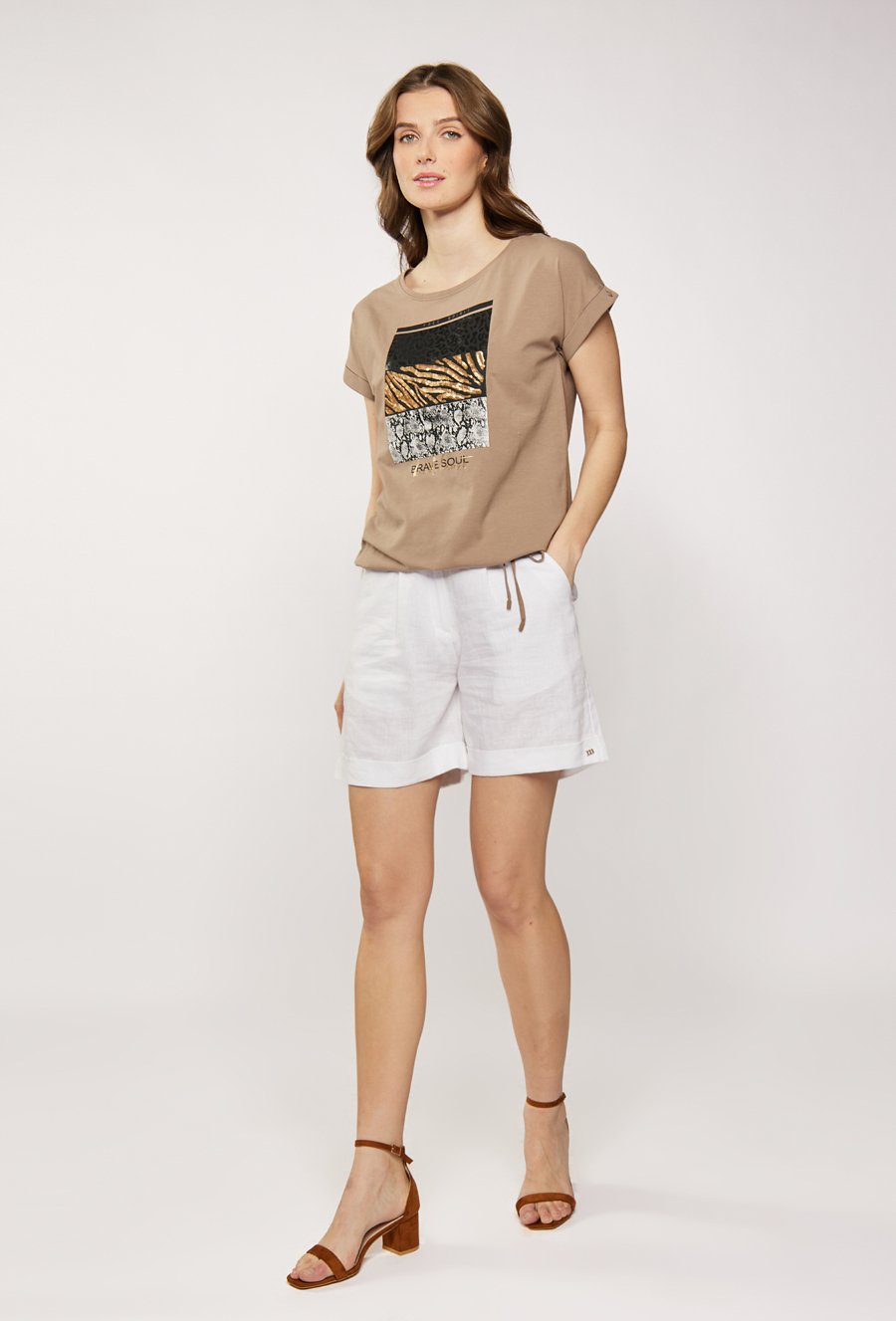 Bawełniany t-shirt z ozdobnym panelem