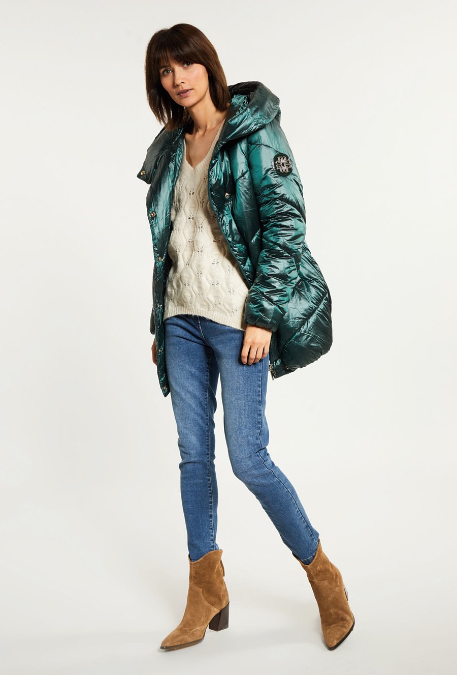 Połyskująca kurtka z wzorem w jodełkę