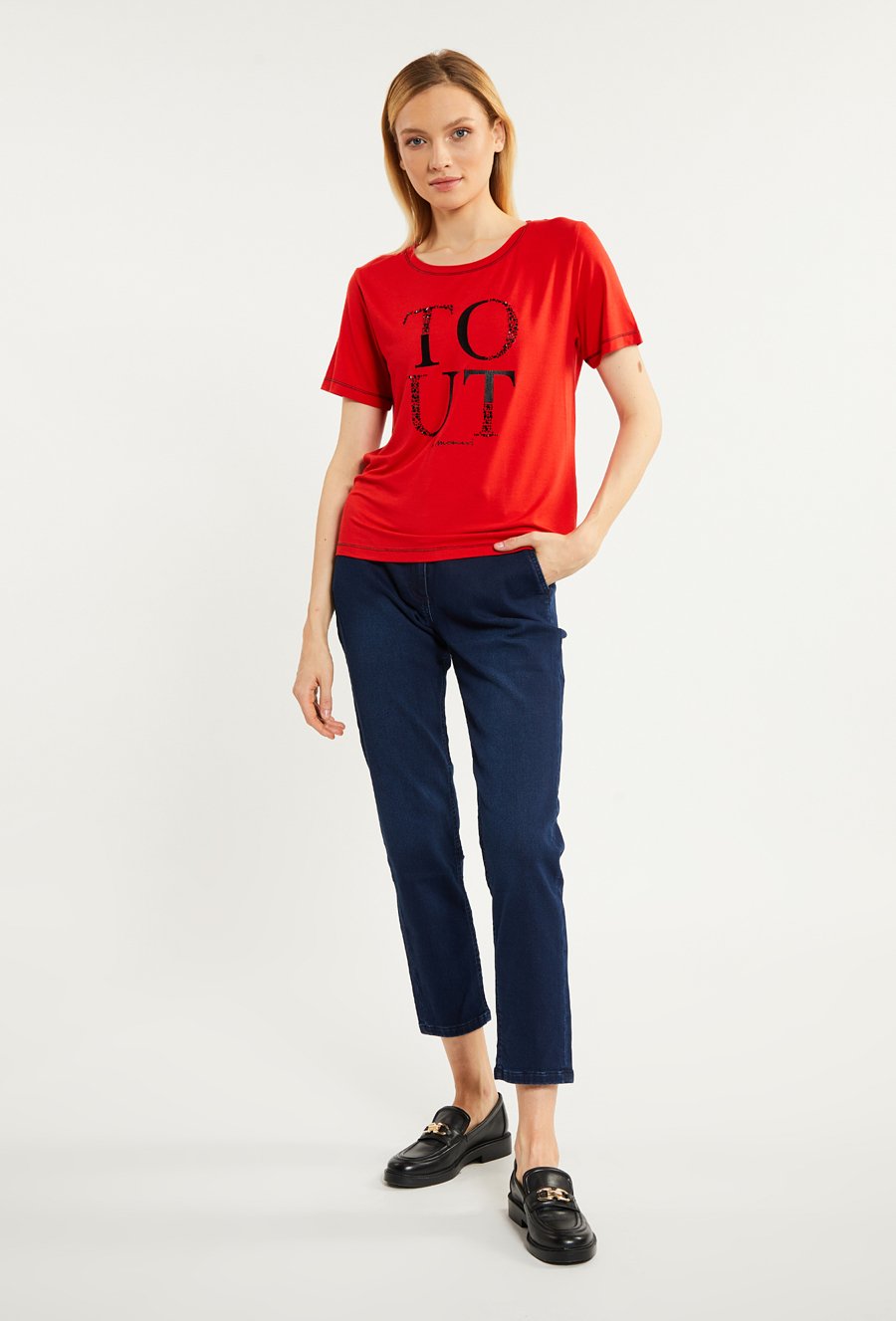 T-shirt damski z ozdobnym panelem