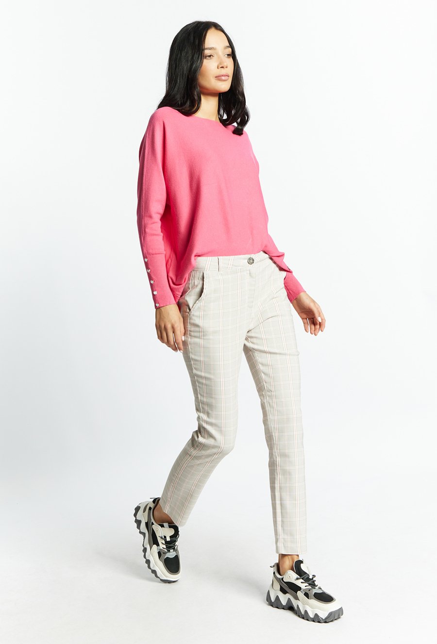 Materiałowe spodnie w kratę