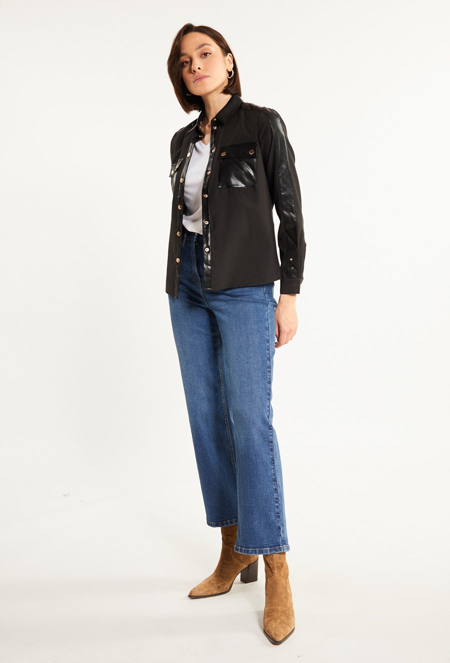 Koszula ze wstawkami z imitacji sk&oacute;ry