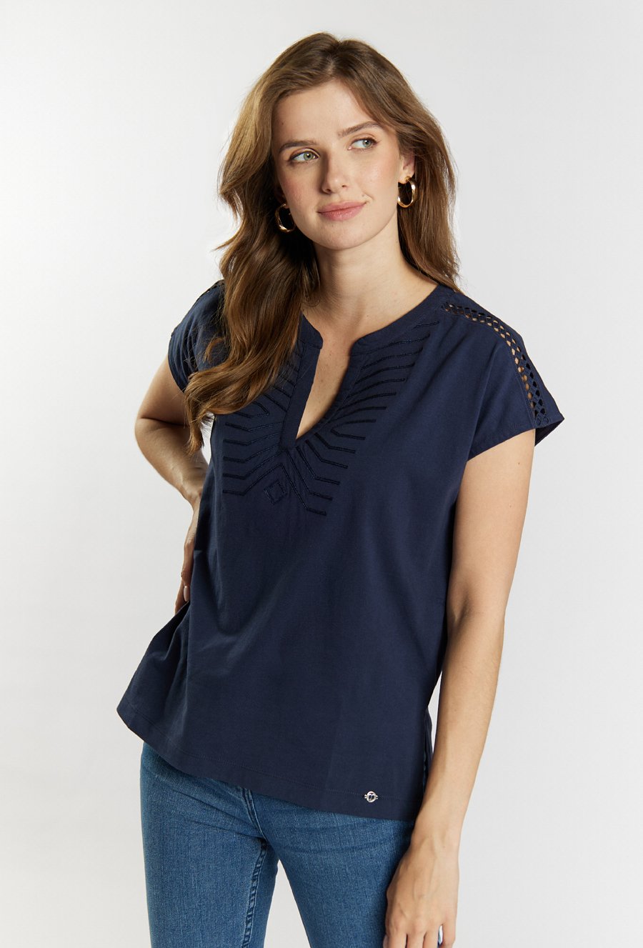 Bawełniany T-shirt z ażurowym wykończeniem