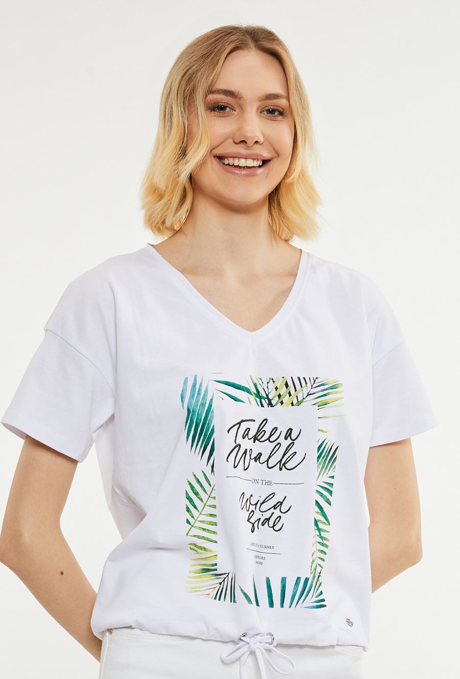 T-shirt damski z wiązaniem