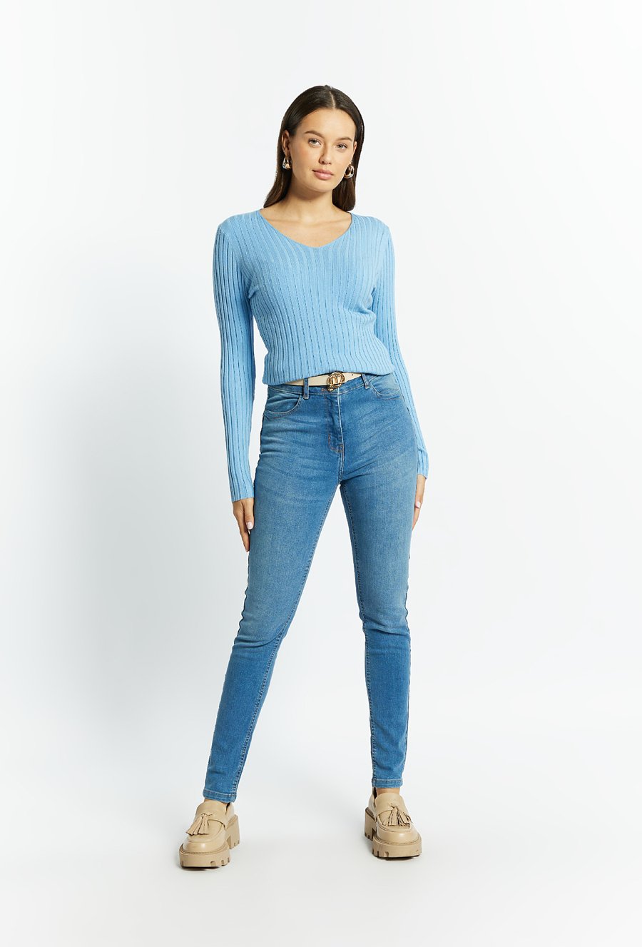 Prążkowany sweter damski