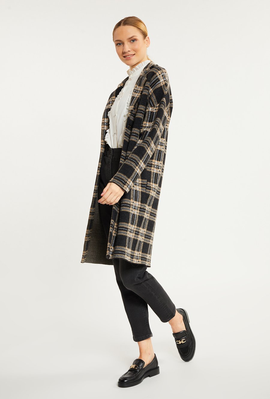 Pluszowy płaszcz w kratę