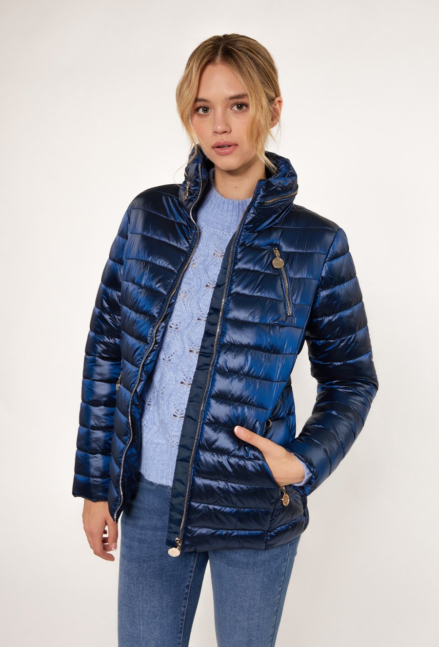 Pikowana kurtka damska z kołnierzem