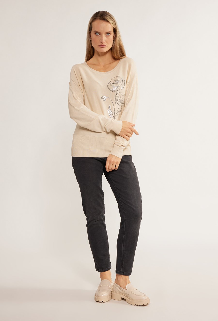 Sweter damski z cekinowym wzorem